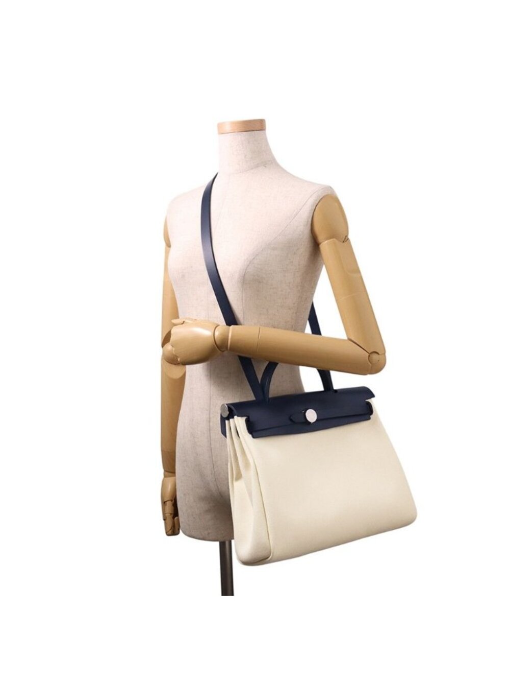 Hermes Herbag Zip PM White Blue Safir Silver Toilet Military Vache Hunter - Picture 4 of 9